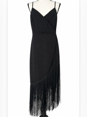 Dynamite Black Fringe Cocktail Dress Whimsigoth Mob Wife Glam NWT Size L